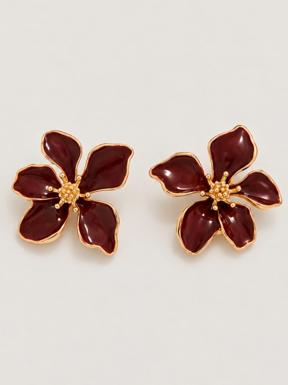 New! Cranberry Red Wine Flower Earrings NWOT